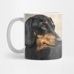 Painting of a Dachshund with Black and Gold Coat, on Beige Background Mug